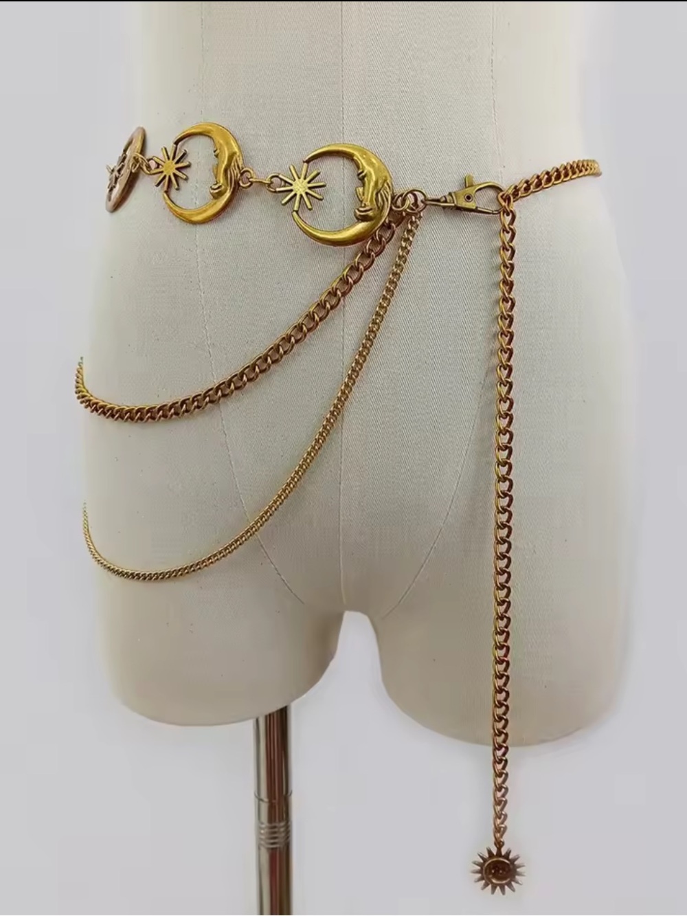 Gold Moon & Star layered chain waist belt - Picture 1 of 5